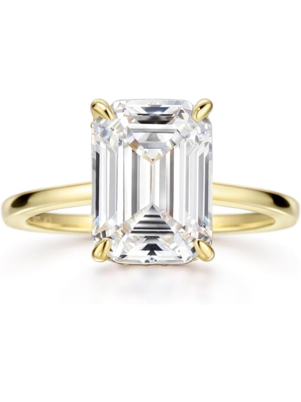 Stunning 18K Gold Plated Emerald Cut CZ Engagement Ring for Women - Wedding